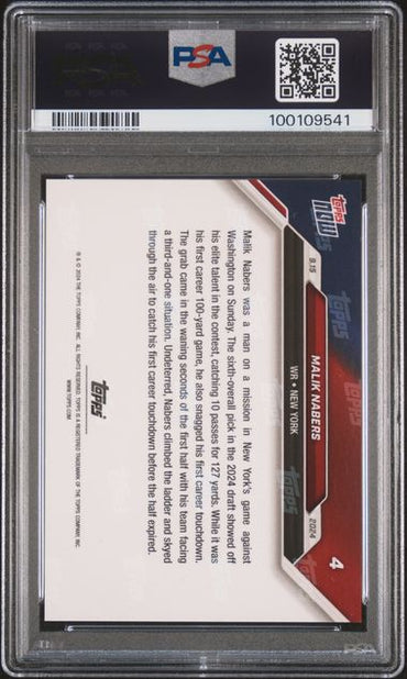 2024 TOPPS NOW MALIK NABERS 4 BLUE PSA GEM MT 10 /49