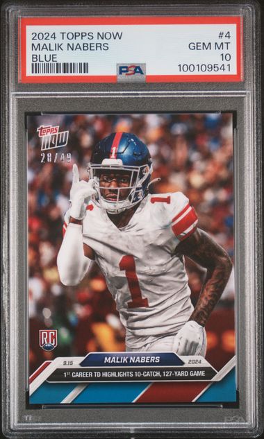 2024 TOPPS NOW MALIK NABERS 4 BLUE PSA GEM MT 10 /49