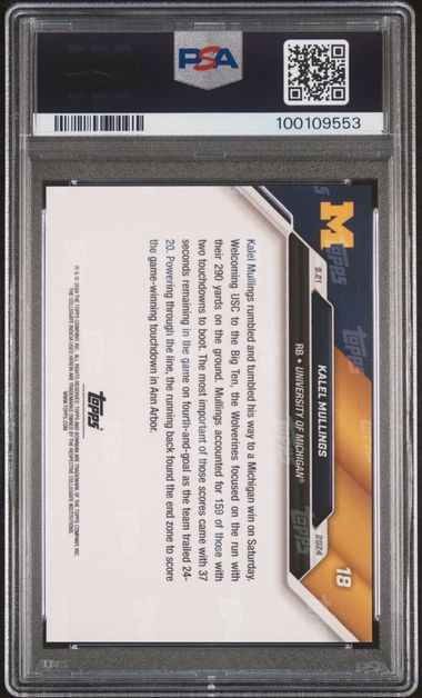 2024 BOWMAN U NOW KALEL MULLINGS 18 PURPLE PSA GEM MT 10 /25