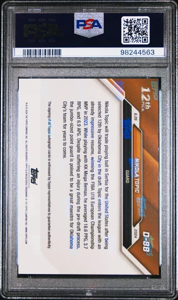 2024 TOPPS NOW DRAFT D8B NIKOLA TOPIC AUTOGRAPH-BLUE  PSA 9 /49