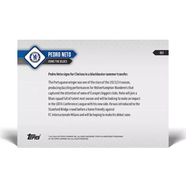 24/25 TOPPS NOW Joins the Blues Chelsea FC Pedro Neto Card 1