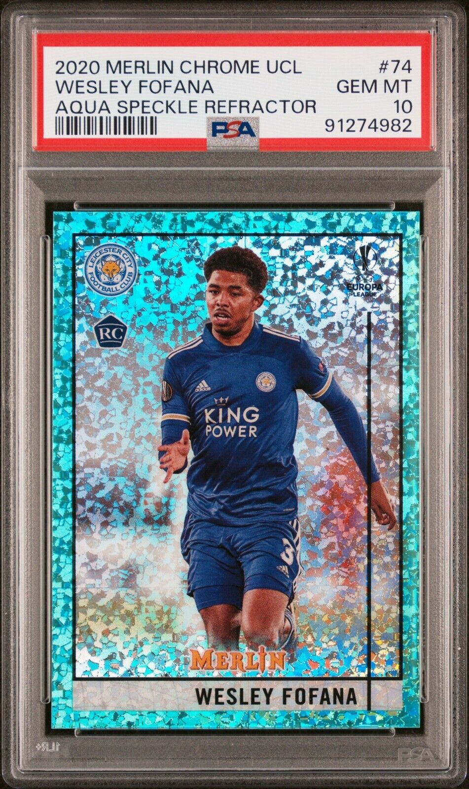 2020 TOPPS CHROME UEFA CHAMPIONS WESLEY FOFANA 74 AQUA SPECKLE PSA 10 /175