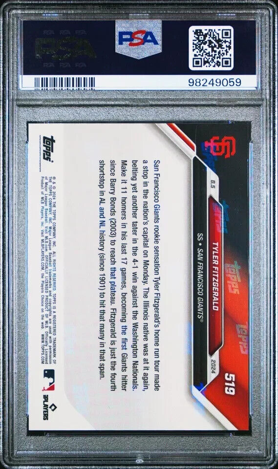 2024 TOPPS NOW 519 TYLER FITZGERALD PURPLE RC Rookie PSA 10 /25