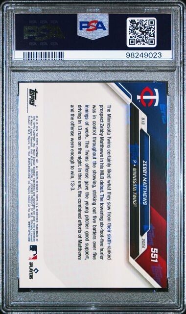 2024 TOPPS NOW 551 ZEBBY MATTHEWS BLUE PSA 10 /49