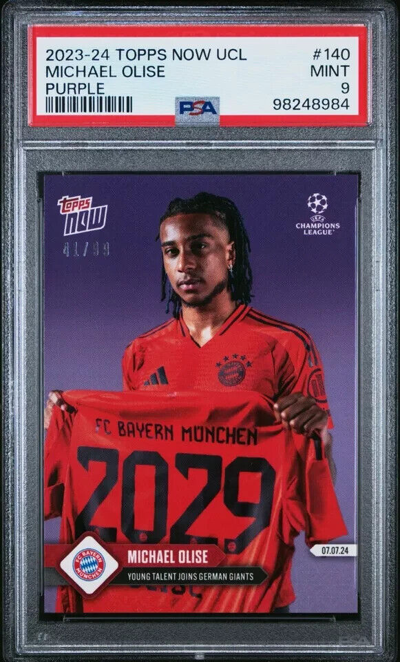 2023 TOPPS NOW UEFA CHAMPIONS LEAGUE 140 MICHAEL OLISE PURPLE PSA 9 /49