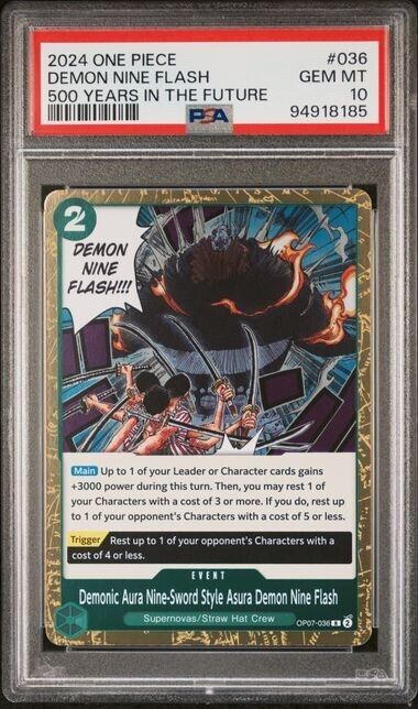 One Piece TCG OP07-036 Demon Nine Flash English Gem Mint 10 (2024)