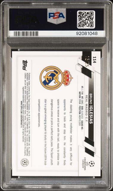2022 TOPPS UEFA CLUB COMPETITIONS BRUNO IGLESIAS 114 ORANGE FOIL PSA 9 /25