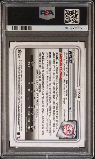 2020 BOWMAN CHROME PROSPECTS Everson Pereira /499 Gem Mint 10
