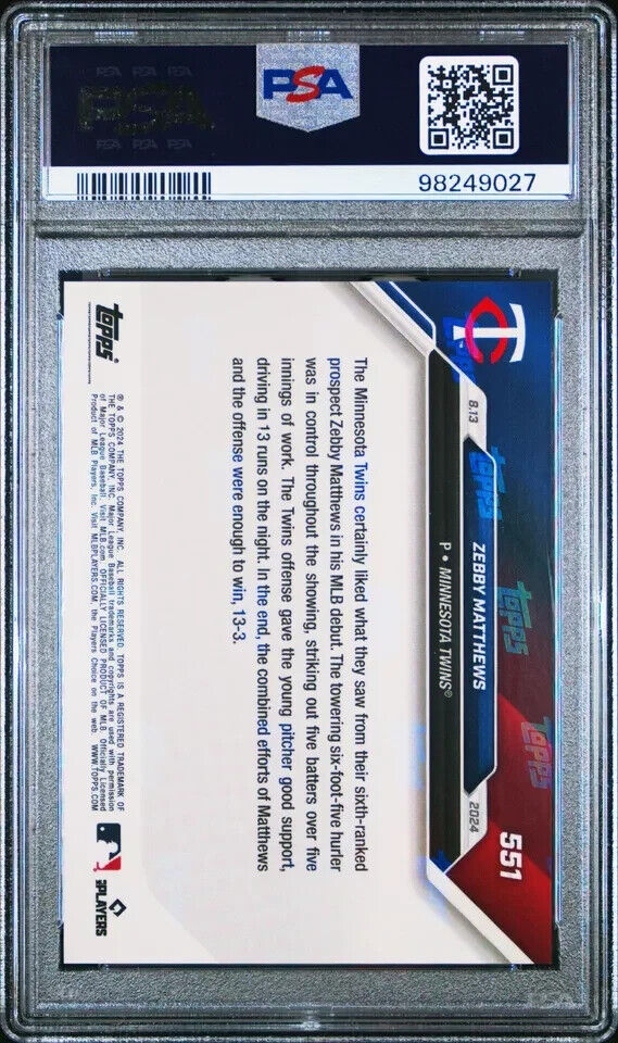 2024 TOPPS NOW 551 ZEBBY MATTHEWS RED PSA 10 /10
