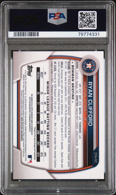 2023 BOWMAN CHROME PROSPECT AUTOGRAPHS RYAN CLIFFORD CPA-RC PSA 9