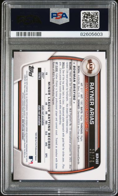 2023 BOWMAN CHROME PROSPECTS RAYNER ARIAS BCP222 YELLOW REF PSA GEM MT 10 /75