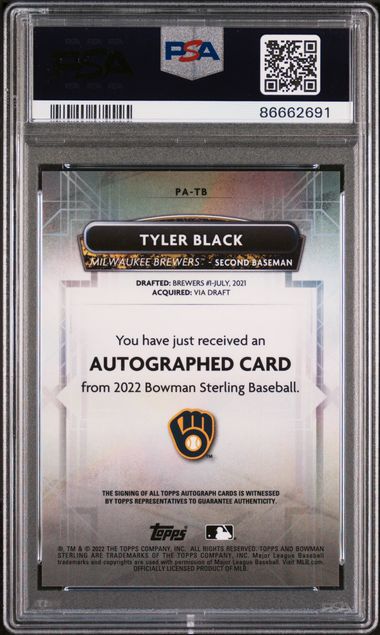 2022 BOWMAN STERLING PROSPECT AUTOGRAPHS TYLER BLACK PATB PSA 10