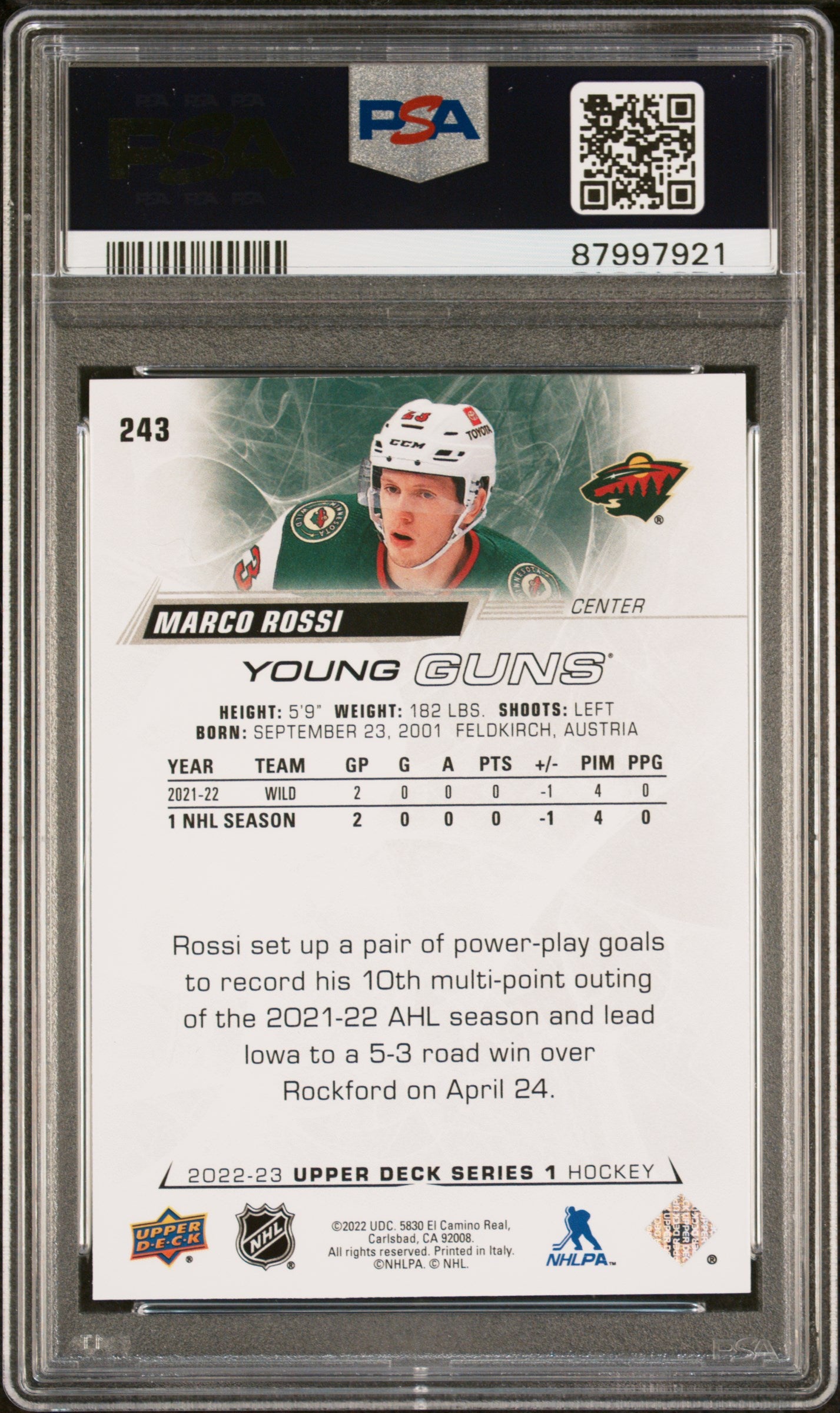 2022 UPPER DECK MARCO ROSSI 243 PSA GEM MT 10