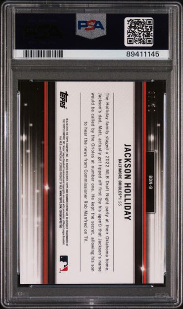 2022 BOWMAN DRAFT BOWMAN DRAFT NIGHT JACKSON HOLLIDAY BDN9 GOLD REF. PSA 9