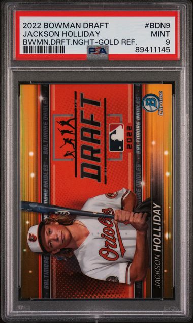 2022 BOWMAN DRAFT BOWMAN DRAFT NIGHT JACKSON HOLLIDAY BDN9 GOLD REF. PSA 9