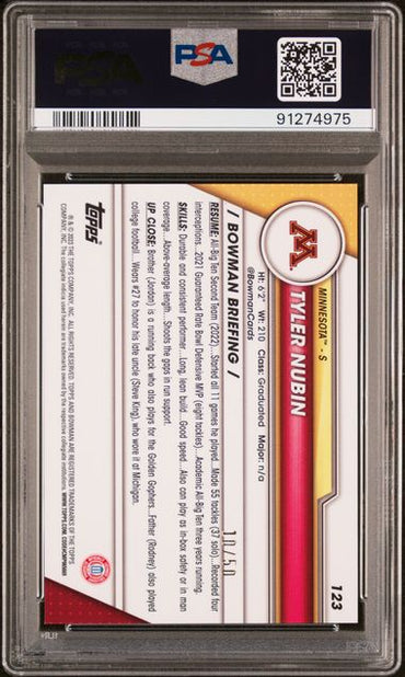 2023 BOWMAN UNIVERSITY CHROME TYLER NUBIN 123 GOLD SHIMMER PSA EX-MT 6 /50