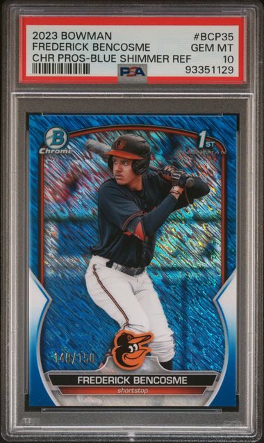 2023 BOWMAN CHROME PROSPECTS FREDERICK BENCOSME BCP35 BLUE SHIMMER PSA 10 /150
