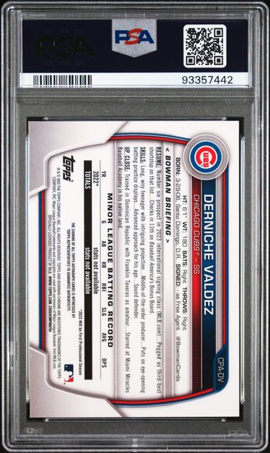 2023 BOWMAN CHROME PROSPECT AUTOGRAPHS DERNICHE VALDEZ CPADV CHROME PROSPECT AU PSA MINT 9