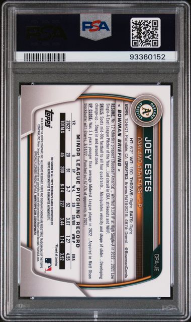 2023 BOWMAN CHROME PROSPECT AUTOGRAPHS JOEY ESTES CPAJE PSA GEM MT 10