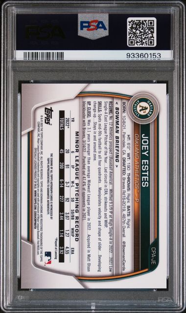 2023 BOWMAN CHROME JOEY ESTES CPA-JE PROSPECT AUTOGRAPH PSA MINT 9