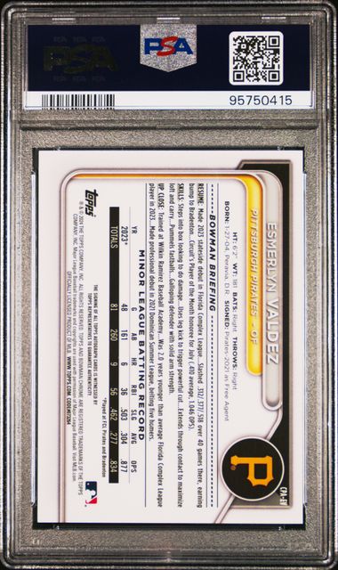 2024 BOWMAN CHROME PROSPECT AUTOS ESMERLYN VALDEZ CPAEV SPECKLE REF PSA 10 /299