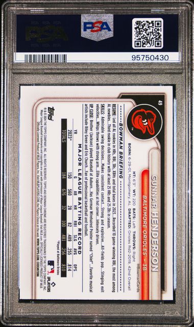 2024 BOWMAN MEGA BOX CHROME GUNNAR HENDERSON 49 PSA MINT 9