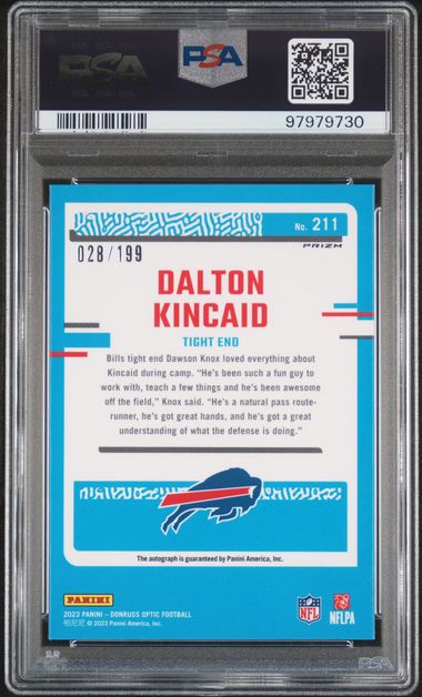 2023 PANINI DONRUSS OPTIC DALTON KINCAID 211 AUTOGRAPH PSA MINT 9 /199