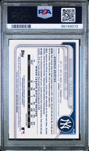 2024 BOWMAN CHROME PROSPECT AUTOGRAPHS ENMANUEL TEJEDA CPAETE PSA GEM MT 10