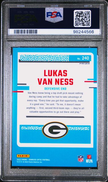 2023 PANINI DONRUSS OPTIC LUKAS VAN NESS 240 BLUE HYPER PSA MINT 9