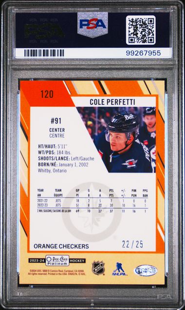 2023 O-PEE-CHEE PLATINUM COLE PERFETTI 120 ORANGE CHECKERS PSA MINT 9 /25
