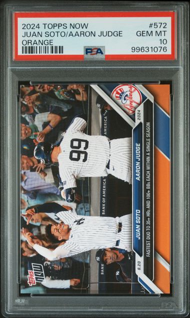 2024 TOPPS NOW JUAN SOTO/AARON JUDGE 572 ORANGE PSA GEM MT 10 /5