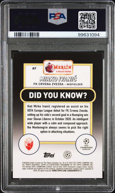 2023-24 TOPPS MERLIN UEFA C.C. MIRKO IVANIC 87 ROSE GOLD SHIMMER PSA 9 /299