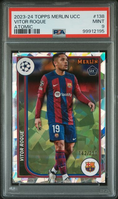 2023-24 TOPPS MERLIN UEFA CLUB COMPETITIONS VITOR ROQUE 138 ATOMIC PSA MINT 9 /250