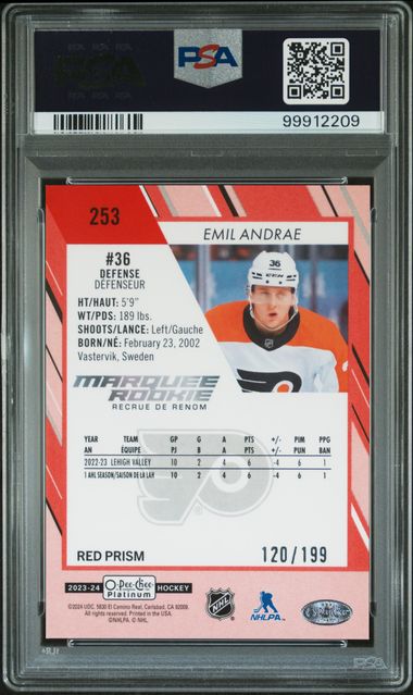 2023 O-PEE-CHEE PLATINUM EMIL ANDRAE 253 RED PRISM PSA MINT 9 /199