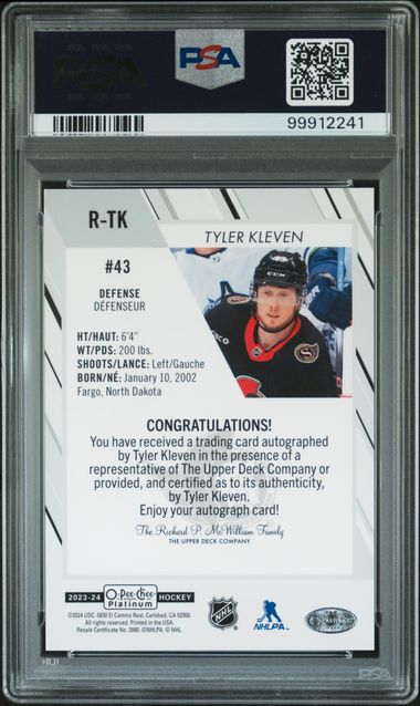 2023 O-PEE-CHEE PLATINUM ROOKIE AUTOGRAPHS TYLER KLEVEN RTK PSA MINT 9