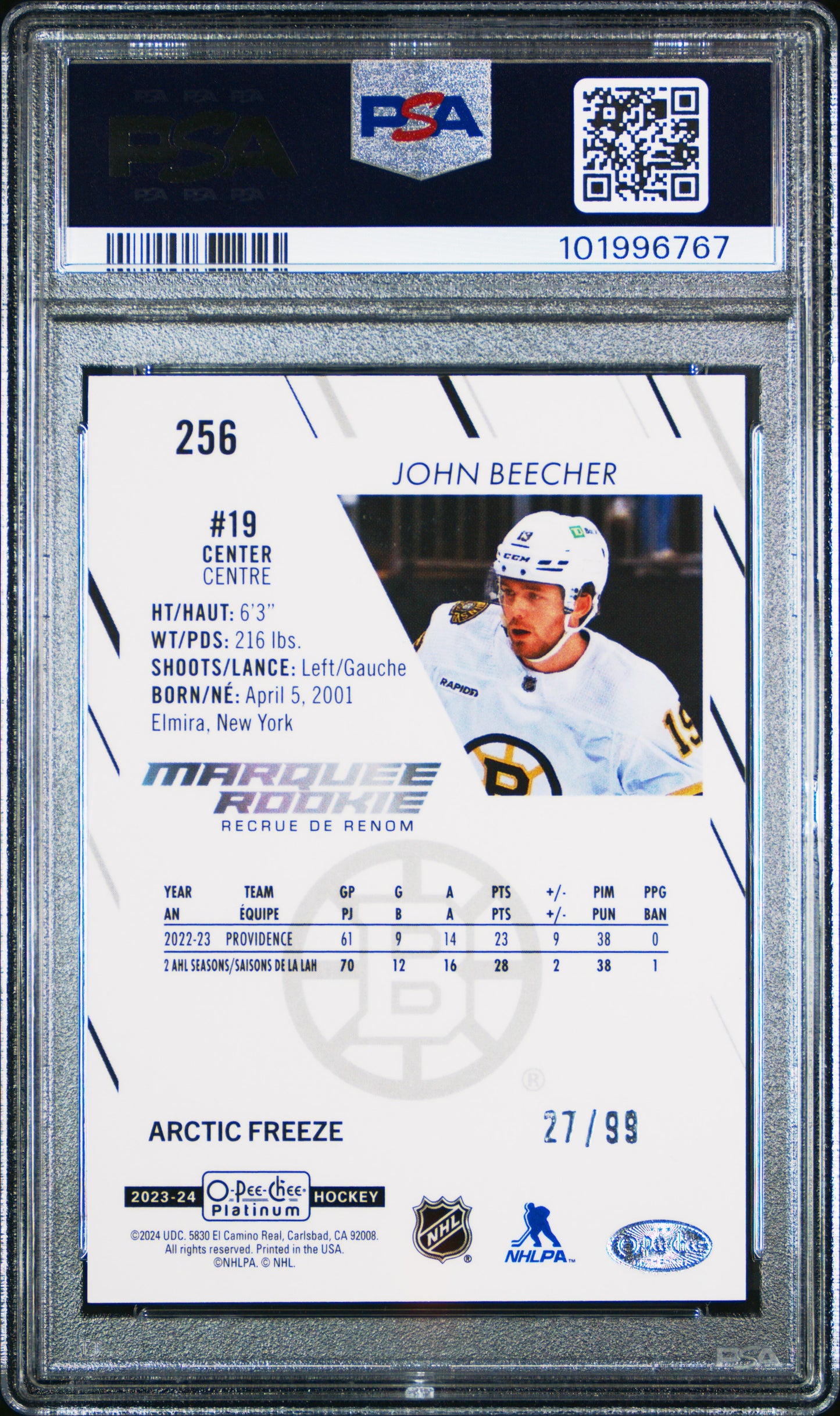 2023 O-PEE-CHEE PLATINUM JOHN BEECHER 256 ARCTIC FREEZE PSA MINT 9 /99