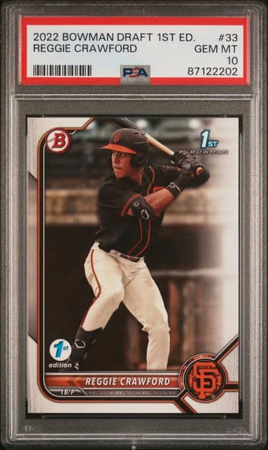 2022 BOWMAN DRAFT 1ST EDITION REGGIE CRAWFORD 33 PSA GEM MT 10