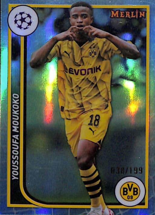 Youssoufa Moukoko 2024 Topps #24 AUTO Aqua Refractor Borussia Dortmund /199