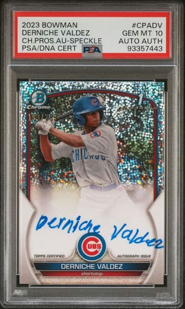 2023 BOWMAN CHROME PROSPECT AUTOGRAPHS DERNICHE VALDEZ CPADV SPECKLE PSA 10 /299