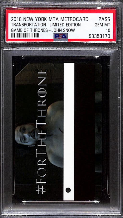 2018 New York MTA Metrocard Game of Thrones - John Snow PSA 10