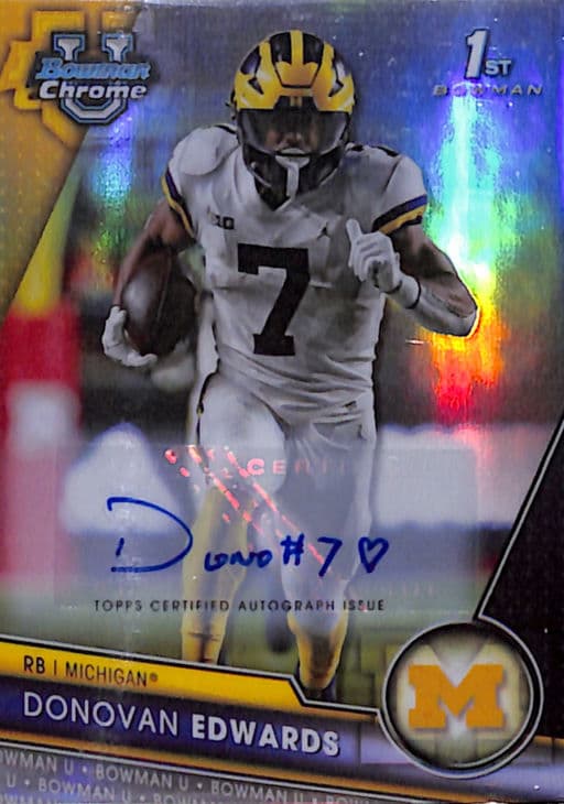 Donovan Edwards 2023 U Bowman Chrome 1st #42 AUTO Refractor Michigan /499