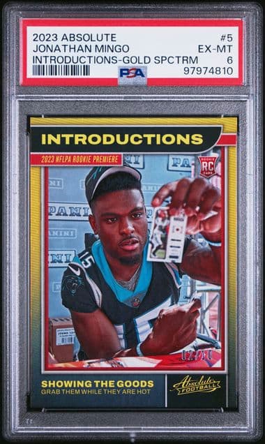 2023 PANINI ABSOLUTE INTRODUCTIONS JONATHAN MINGO 5 GOLD SPCTRM PSA 6 /10