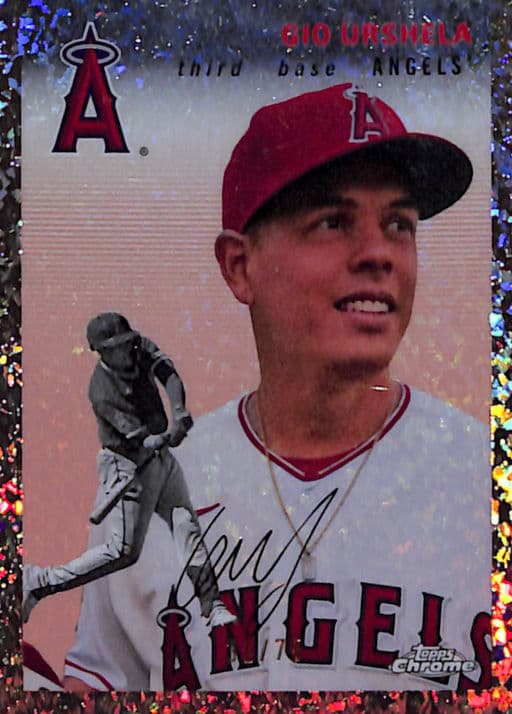 Gio Urshela 2023 Topps Chrome #138 Speckle AUTO Angels /75