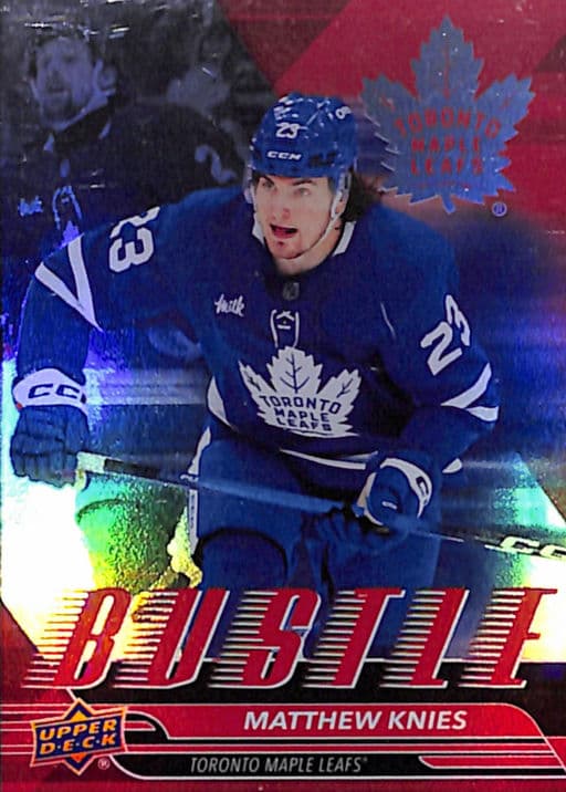 Matthew Knies 2025-26 Upper Deck Bustle B-4 Red Toronto Maple Leafs /199