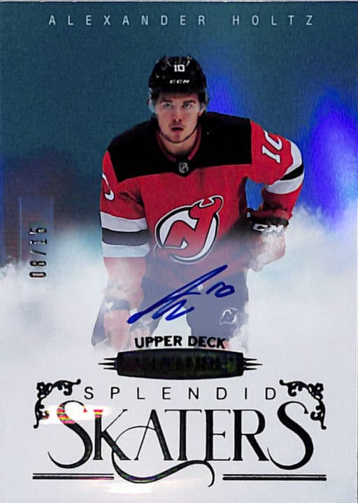 2022-23 Upper Deck Splendid Skaters Green New Jersey Devils Alexander Holtz AUTO SS-6 /15