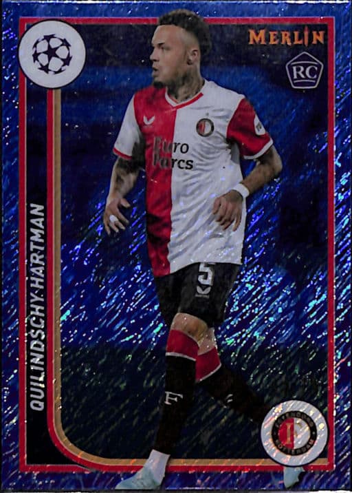 Quilindschy Hartman 2024 Topps Merlin #55 ROOKIE Blue Shimmer Feyenoord /75