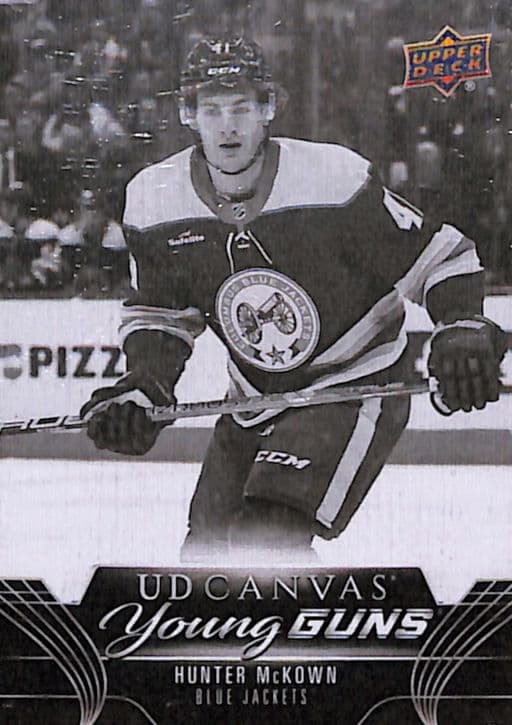 Hunter McKown 2023-24 Upper Deck Canvas Young Guns C114 B&W Blue Jackets