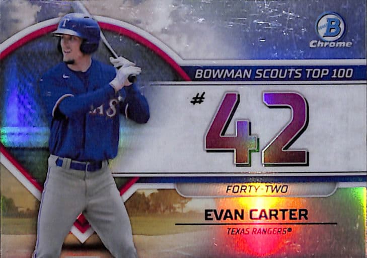 Evan Carter 2023 Bowman Chrome Scouts Top 100 BTP-42 Refractor Texas Rangers