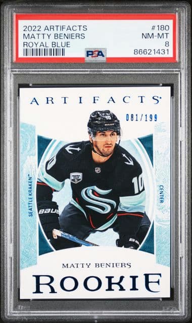2022 UPPER DECK ARTIFACTS MATTY BENIERS 180 ROYAL BLUE PSA NM-MT 8 /199