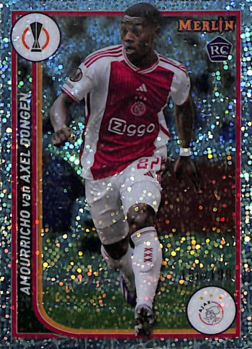 Amourricho van Axel Dongen 2024 Topps Merlin #9 RC Aqua Speckle AFC Ajax /199